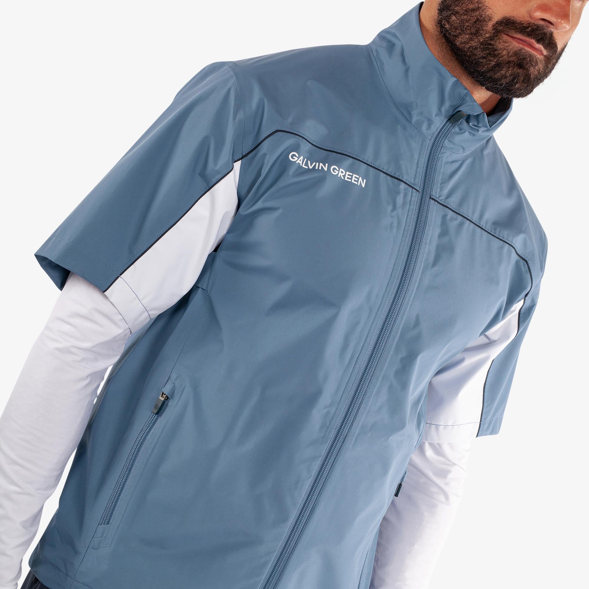 Galvin Green Air Dryvr Pertex Mens Short Sleeve Waterproof Golf Jacket Moonlight Blue/White